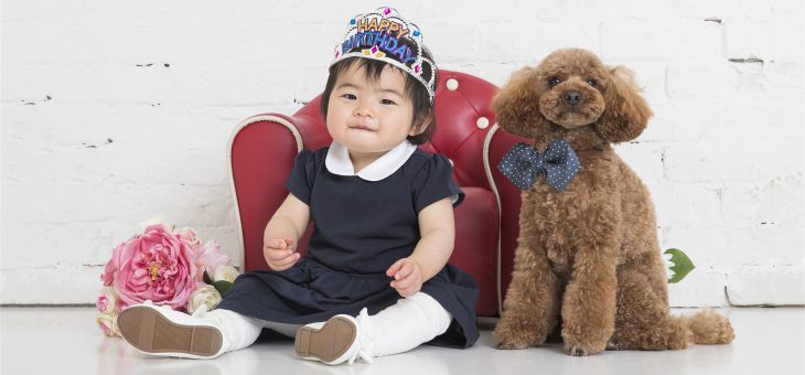 ペットと一緒に１歳誕生日と初節句を祝う